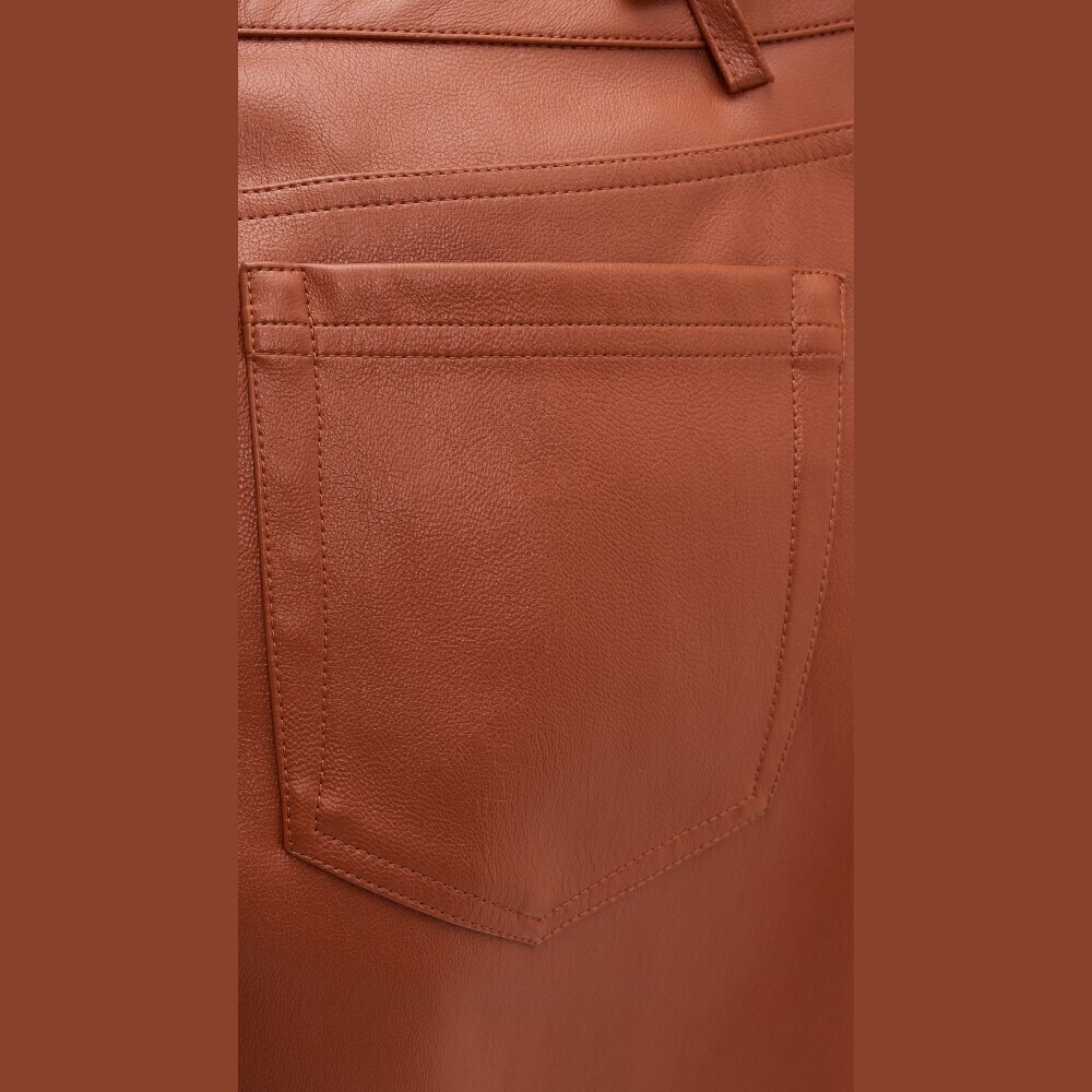 Brown Faux Leather Barrel-Leg Pants - Picture 6 of 6